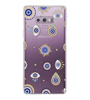 PrintiFy Samsung Galaxy Note 9 ile Uyumlu Nazar Boncuğu 5  Kamera Korumalı Şeffaf Silikon Kılıf
