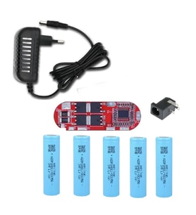 5 Adet Aspilsan Li-ion Pil, 5S 25A BMS, 21 Volt 1 Amper Adaptör ve 5,5x2,5 Dişi Soket