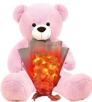Premium 90 cm Peluş Ayı ve LED Işıklı 9'lu Kırmızı Yumoş Peluş Ayıcık Buketi (Pembe)