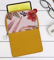 BK Gift Çiçekler Tasarımlı Taşınabilir Koruyucu Tablet Kılıfı & Organizer Çanta - Sarı-1
