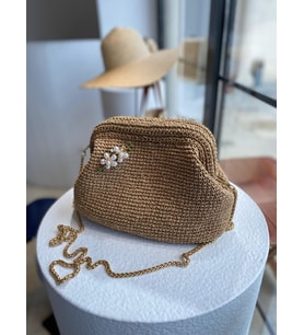 Broş Aksesuarlı HASIR Kadın El ve Omuz Çantası,Plaj Çantası, portföy clutch, uzun askısı mevcuttur (Ekru)
