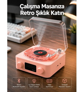 Retro Bluetooth Hoparlör - Kristal Ses, Gece Lambası, Saatli Tasarım Yeni Nesil