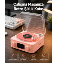 Retro Bluetooth Hoparlör - Kristal Ses, Gece Lambası, Saatli Tasarım Yeni Nesil