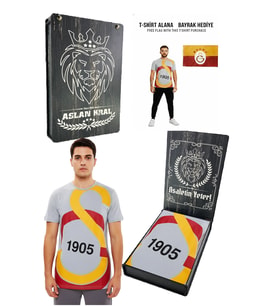 Galatasaray Büyük Logolu Tee Gri T-shirt Bayrak ve Lazer Kutu Hediyeli