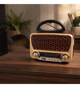Nostalji Müzik Kutusu - Solar Panelli - Şarjlı - AUX Girişi - LED Fener - Bluetooth