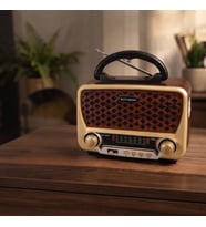 Nostalji Müzik Kutusu - Solar Panelli - Şarjlı - AUX Girişi - LED Fener - Bluetooth