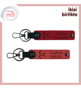 Kişiselleştirilebilir Üç Hilal Anahtarlık Seti, Şık Özel Hediyelik, Kırmızı-Nar Çiçeği