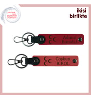 Kişiselleştirilebilir Üç Hilal Anahtarlık Seti, Şık Özel Hediyelik, Kırmızı-Nar Çiçeği