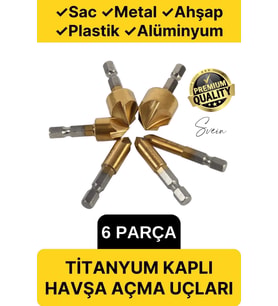 6 Parça Premium Titanyum Kaplama HSS Bits Uçlu Kırılmaz A Kalite Paslanmaz Havşa Açma Matkap Uç Seti