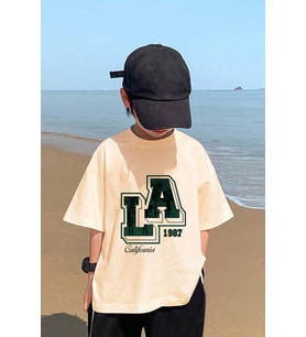 Çocuk Los Angles Baskılı Pamuklu Tshirt (Bej)