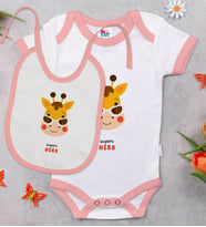 BK Kids Super Hero Tasarımlı Pembe Bebek Body Zıbın ve Mama Önlüğü Hediye Seti-1