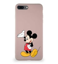 Apple iPhone 7 Plus Soft Premier Kapak Mickey Mouse-C Tasarımlı Silikon Kılıf - Pudra (Şeffaf)