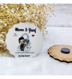 Hayaller Dükkanı 30 Adet Gelin Damat Ahşap Magnet Nikah Hediyeliği
