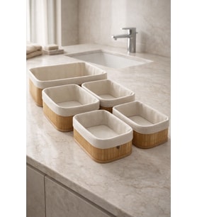 Bambu 5’Li Organizer Düzenleyici Sepet Seti Banyo Dolap Mutfak