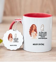 Kişiye Özel Az Önce Aşık Oldum Tasarım Esprili Kırmızı Kupa Bardak ve Anahtarlık