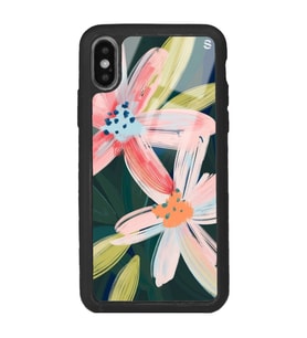 iPhone Xs Suluboya Çiçek Tasarımlı Glossy Telefon Kılıfı