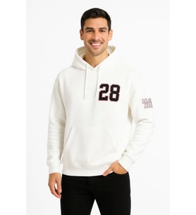 Üç İplik Kapüşonlu Ön Ve Arka Baskılı SweatShirt Hoodie - Beyaz
