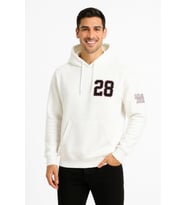 Üç İplik Kapüşonlu Ön Ve Arka Baskılı SweatShirt Hoodie - Beyaz