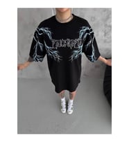 Unisex Bisiklet Yaka Baskılı Oversize T-Shirt - Siyah