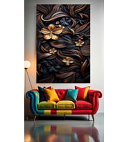 SİYAH VE ALTIN RENGİ TONLARDA ÇİÇEKLER V2 Ev Duvar Salon Güzellik Salonu Ofis Dükkan Dekarasyon Kanvas Tablo (Çok Renkli)