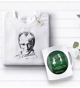 BK Gift Kişiye Özel Öğretmenler Günü Tasarımlı Kupa Bardak ve Atatürk Baskılı Tişört Hediye Seti- 2-19, Öğretmene Hediye, Öğretmenler Günü, 100. Yıl Hediyesi