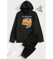 Unisex HURRY UP Baskılı Eşofman Takımı (Siyah)