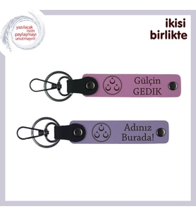 Sevgiline Ömürlük Hatıra – Üç Ayyıldızlı, Kişiselleştirilebilir Deri Anahtarlık Seti, Pembe-Mor (Çok Renkli)