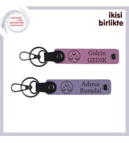 Sevgiline Ömürlük Hatıra – Üç Ayyıldızlı, Kişiselleştirilebilir Deri Anahtarlık Seti, Pembe-Mor (Çok Renkli)