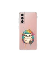 Samsung Galaxy S21 ile Uyumlu Splash Kirpi Tasarımlı Şeffaf Silikon Kılıf