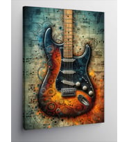 Kanvas Tablo Vintage Elektro Gitar Çizimi