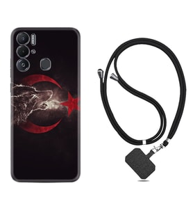 Tecno Pova Neo Kılıf Resimli Boyun Askılı İpli Desenli Silikon Kurt ve Ay Yıldız 1403