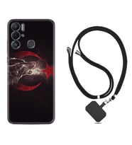 Tecno Pova Neo Kılıf Resimli Boyun Askılı İpli Desenli Silikon Kurt ve Ay Yıldız 1403