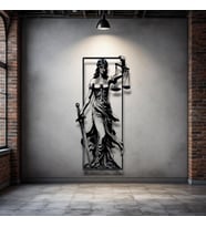 Adalet Tanrıçası Themis Metal Duvar Dekoru – Hukuk Bürosu ve Ofis Tasarımı (Siyah)