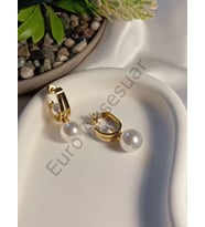 Şık İnci Detaylı Çelik Küpe (Gold)