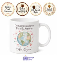 İsme Özel Dünyayı Döndüren Anne Yazılı Kupa Bardak Hediye