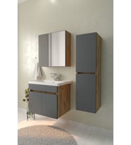 Tokyo Havlu Dolaplı 65cm Seramik Lavabolu MDF Aynalı Banyo Dolabı-Atlantik çam&antrasit gri (Atlantik Çam-Antrasit)