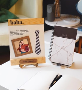Baba Temalı Kişiye Özel Ahşap Fotoğraflı Çerçeve ve Defter Hediye Seti (Model 1)