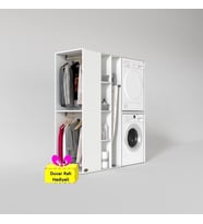 Kenzlife çamaşır-kurutma makinesi dolabı ve giysi dolabı kazvini sol byz 180*160*60  + tekli duvar rafı hediye (Beyaz)