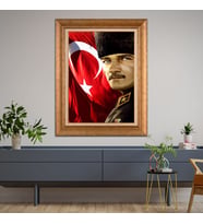 Altın Paspartulu Atatürk  Çerçeveli Tablo C1101 (Gold)