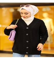 Oversize Kadın Tesettür Triko Hırka Siyah
