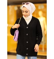Oversize Kadın Tesettür Triko Hırka Siyah