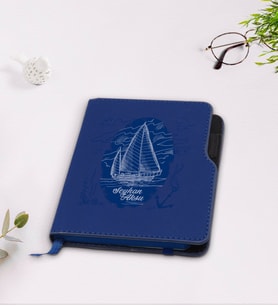 BK Gift Kişiye Özel Gemi Tasarımlı Lacivert Termo Deri Defter-2