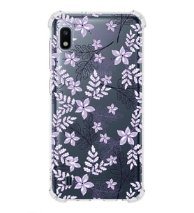 Samsung Galaxy A10 Uyumlu Köşe Korumalı Antişok Kapak Floral Lila Tasarımlı Şeffaf  Kılıf