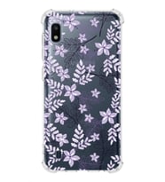 Samsung Galaxy A10 Uyumlu Köşe Korumalı Antişok Kapak Floral Lila Tasarımlı Şeffaf  Kılıf
