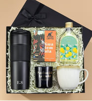 Kişiye Özel French Press Termos & Porselen Kupa & Rakle Mum & Alerya Guatemala Filtre Kahve & 200 ml Trendmiya Limon Kolonyası Hediye Seti