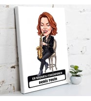 Saksafon Sanatçısına Hediye Kadın Karikatürlü Kanvas Tablo