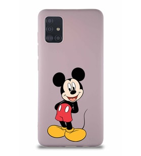 Samsung Galaxy M31S Soft Premier Kapak Mickey Mouse-B Tasarımlı Silikon Kılıf - Pudra (Şeffaf)