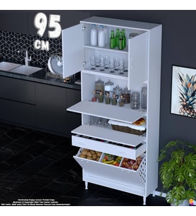 Eliusta Zümra 95 cm Beyaz Fırın Dolabı Patates Soğan Saklama Dolabı Çok Amaçlı Kiler Banyo Dolabı 95x226x32