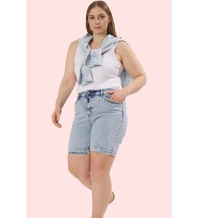 Kadın Denim Yüksek Bel Geniş Paça Şort Regular Boy Günlük Stil Hafta Sonu Kaliteli Malzeme (Açık Mavi)
