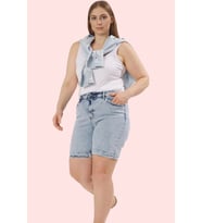 Kadın Denim Yüksek Bel Geniş Paça Şort Regular Boy Günlük Stil Hafta Sonu Kaliteli Malzeme (Açık Mavi)